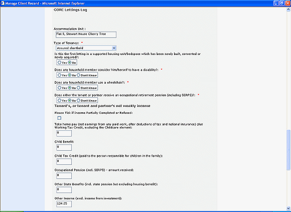 Screenshot of CORE Lettings Log input