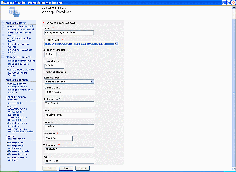 Screenshot - Managing Provider