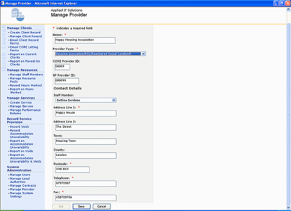 Screenshot -Manage Provider