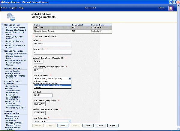 Screenshot - Managing Contracts